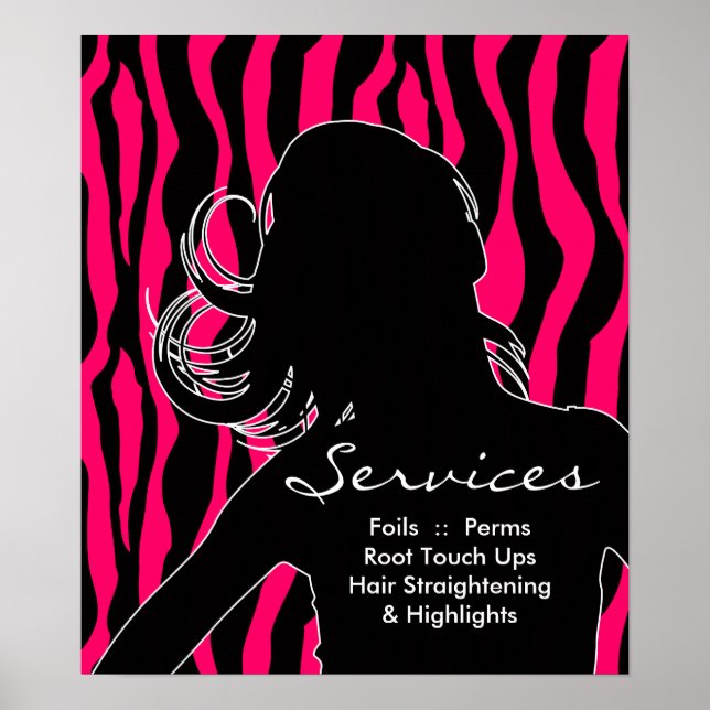 Hair Salon Poster Woman Rosa Zebra (Framsidan)