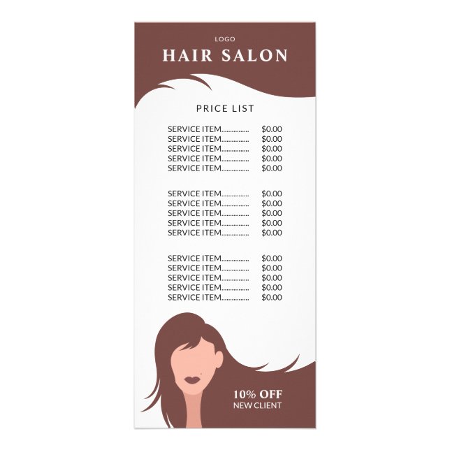 Hair Salon Pris List Brunette Hairstylist Model Reklamkort (Framsidan)