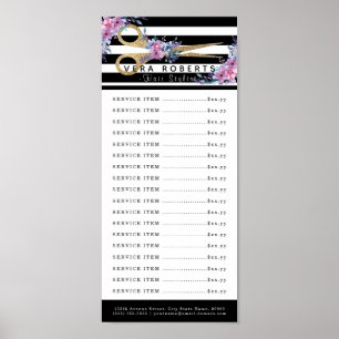 Hair Salon Pris List Glitter Scissor Blommigt Poster