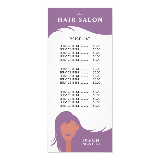 Hair Salon Pris List Lila Hairstylist Model Reklamkort (Framsidan)