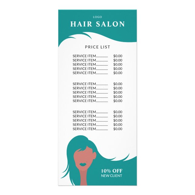 Hair Salon Pris List Teal Hairstylist Model Reklamkort (Framsidan)