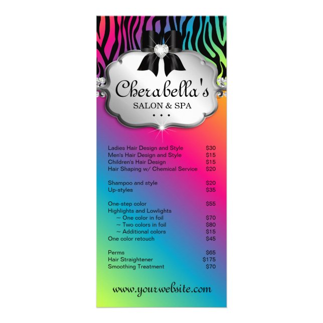Hair Salon Rack Card Jewelry Bow Rainbow Rosa Reklamkort (Framsidan)