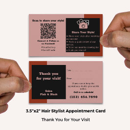 Hair Salon Rosa Black Red, tack, Social Connect oc Tidsbeställning Kort