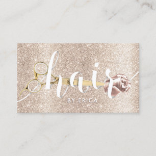 Hair Salon Scissor & Flower Ivory Guld Glitter Visitkort