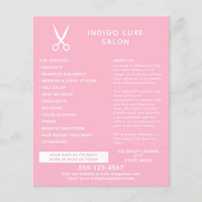Hair Salon Scissors Modern Rosa Marknadsföring Flygblad (Framsidan)