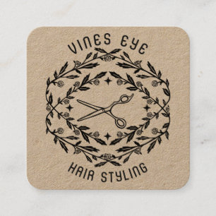 Hair Salon Scissors Ro Vines Magic Boho Kraft Fyrkantigt Visitkort