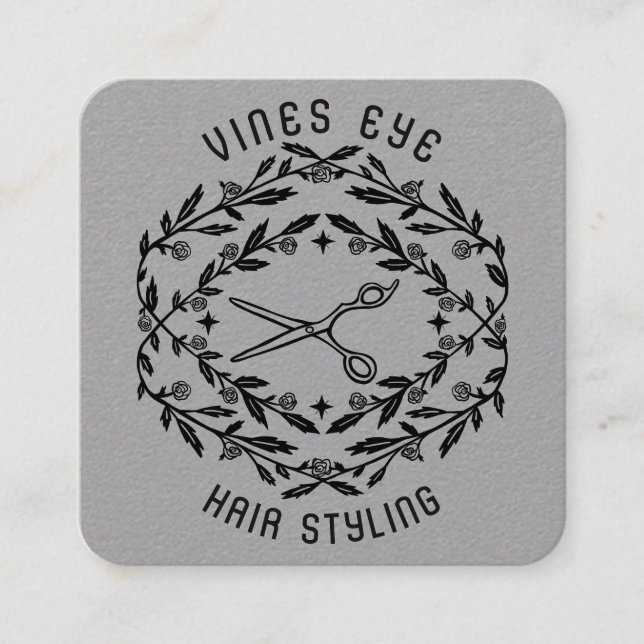 Hair Salon Scissors Ro Vines Magic Boho Luxe Fyrkantigt Visitkort (Framsida)