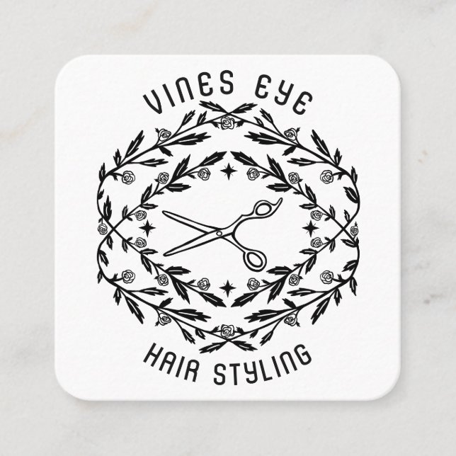 Hair Salon Scissors Ro Vines Magic Boho Luxe Fyrkantigt Visitkort (Framsida)