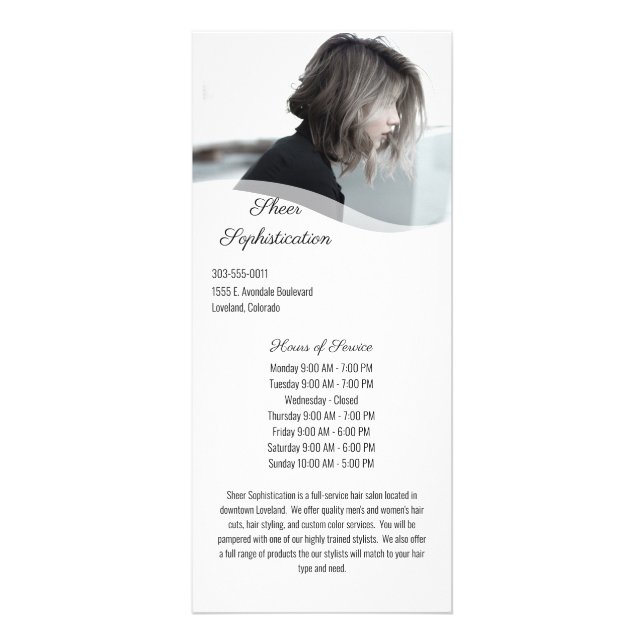 Hair Salon Service-menyns rasterkort Reklamkort (Framsidan)