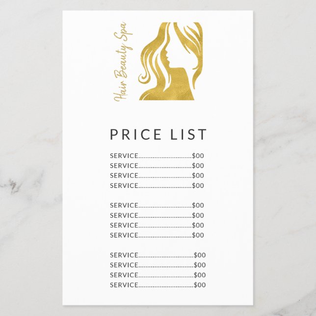Hair Salon Simple Guld White Pris List Services Flygblad (Framsidan)