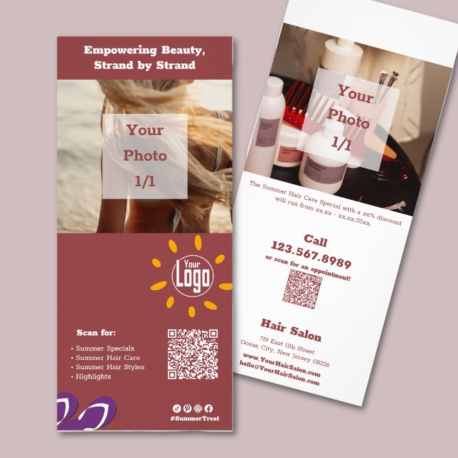 Hair Salon Sommar Hair Care Promotion Rack Card Reklamkort (Hair Salon Summer Hair Care Promotion Rack Card)