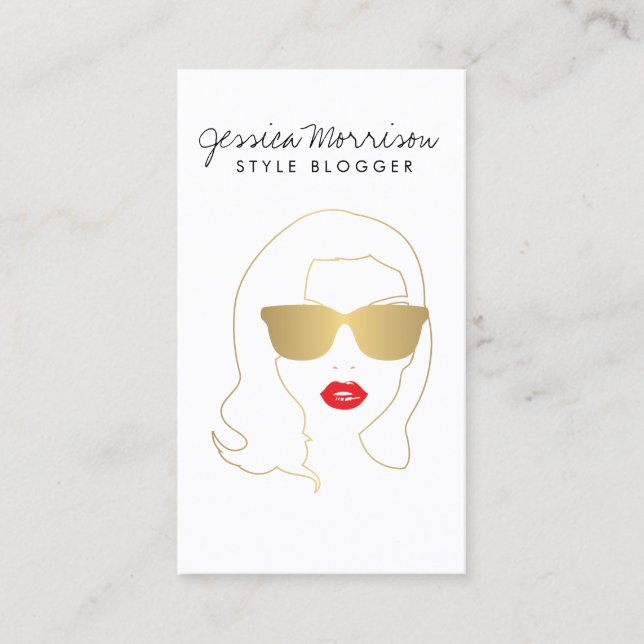 Hair Salon, Stil Bloggare, Beauty Girl Guld/White Visitkort (Framsida)