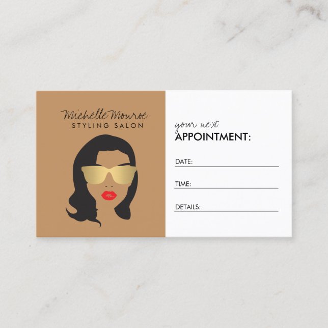 Hair Salon, Stylist, Beauty Girl Tan/Brown Tidsbeställning Kort (Framsida)