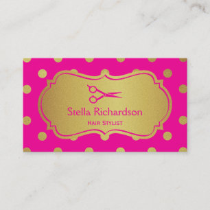 Hair Salon Stylist - Charming Shock rosa Guld Dots Visitkort