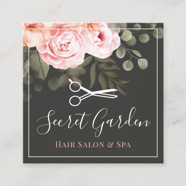 Hair Salon Stylist Elegant Blommigt Ro Möte Fyrkantigt Visitkort (Framsida)