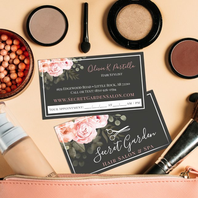 Hair Salon Stylist Elegant Blommigt Ro Möte Visitkort (Skapare uppladdad)