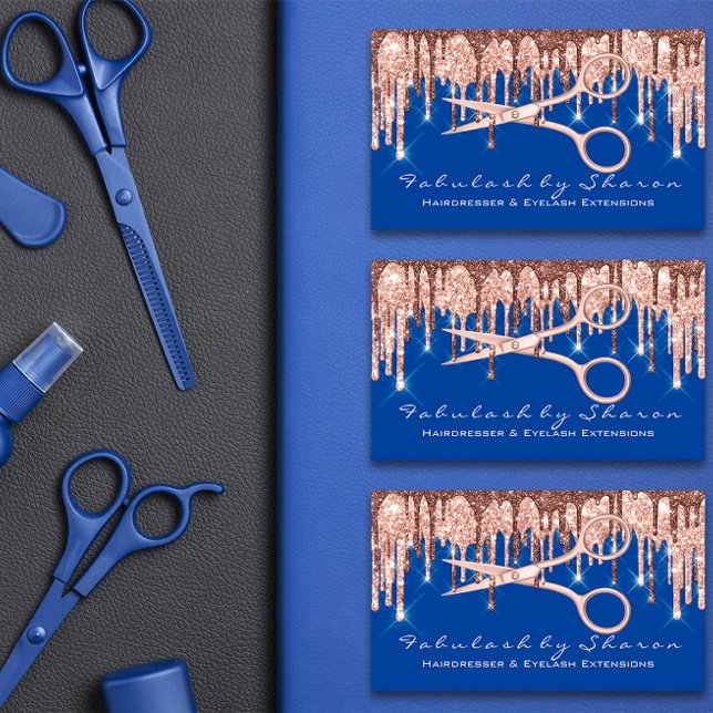 Hair Salon Stylist Hairdresser Scissors Ro Blue Visitkort (Hair Salon Stylist Hairdresser Scissors Rose Blue Business Card)