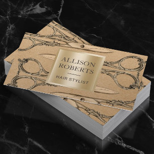 Hair Salon Vintage Guld Scissors Möte Tidsbeställning Kort