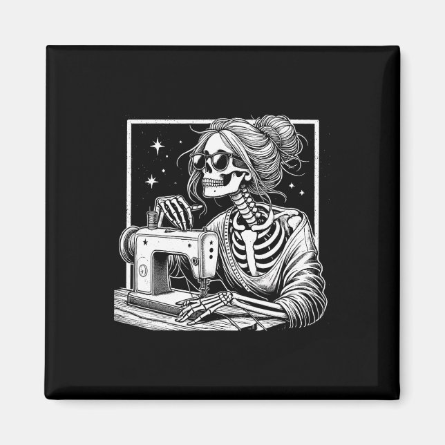 Hair Skeleton Quilter Halloween Sew Womens G Magnet (Framsidan)