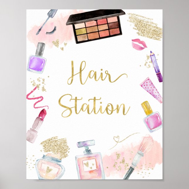 Hair Station Glitz & Glam Spa Birthday Sign Poster (Framsidan)