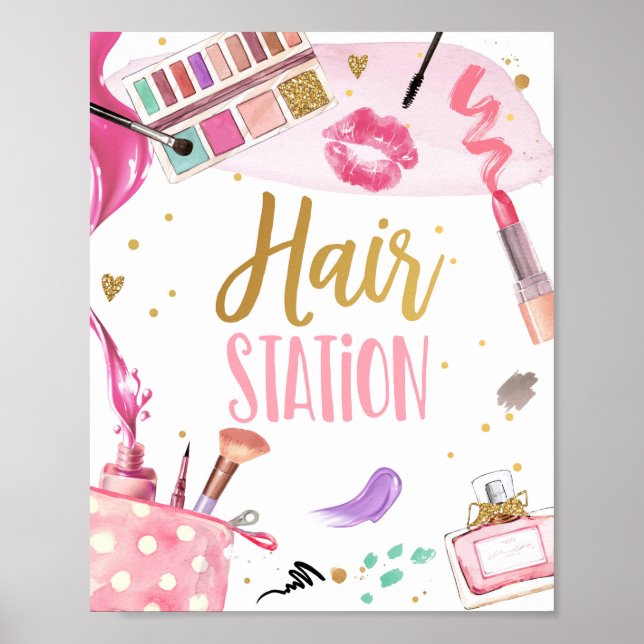Hair Station Spa Party Makeup Glamor Birthday Poster (Framsidan)