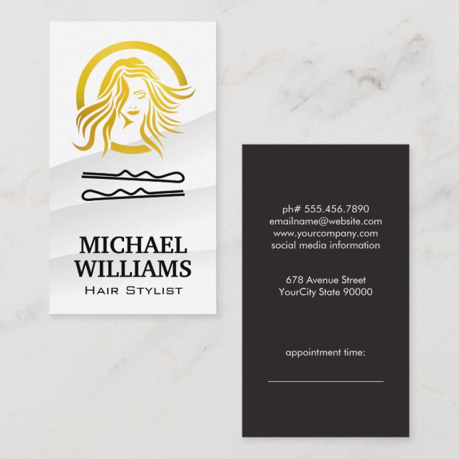 Hair Stift Hair Logotyp Tidsbeställning Kort (Fram/baksida)
