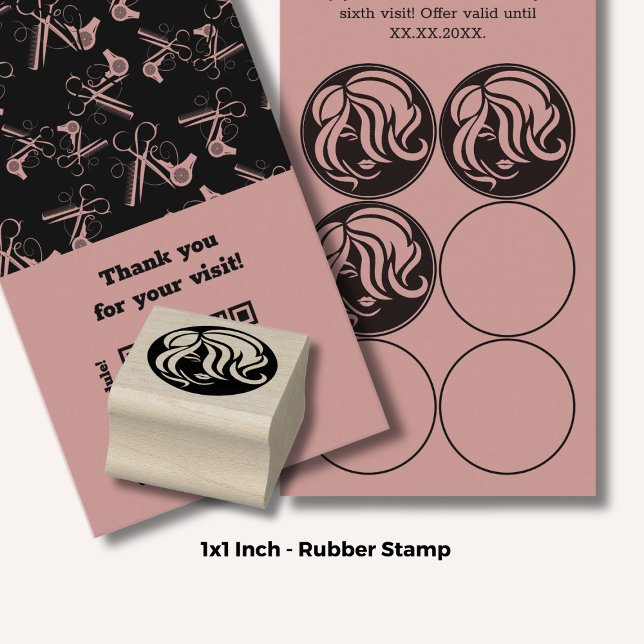 Hair Stil - 1-tums Round - Loyalty Card Stämpel (Hair Style - 1" Round - Loyalty Card Rubber Stamp)