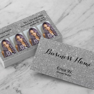Hair Stylist Anpassningsbar Photo Modern Silver Gl Visitkort