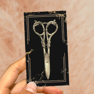 Hair Stylist Antique Guld Sissor Black Marble Visitkort