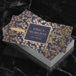 Hair Stylist Antique Guld Sissor Luxury Damask Visitkort