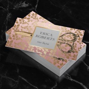 Hair Stylist Antique Scissor Ro Guld Damask Visitkort