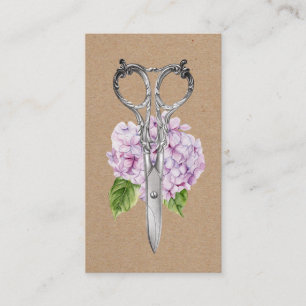 Hair Stylist Antique Sissor & Hydrangea Flower Visitkort