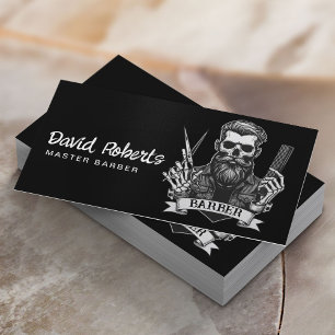 Hair Stylist Barber Skull Barbershop Plain Black Visitkort