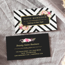 Hair Stylist Beauty Salon Guld Ram Rosa Blommigt  Visitkort