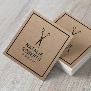 Hair Stylist Beauty Salon Minimalist Rustic Kraft Fyrkantigt Visitkort