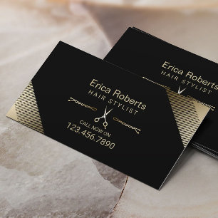 Hair Stylist Beauty Salon Modern Black & Guld Visitkort