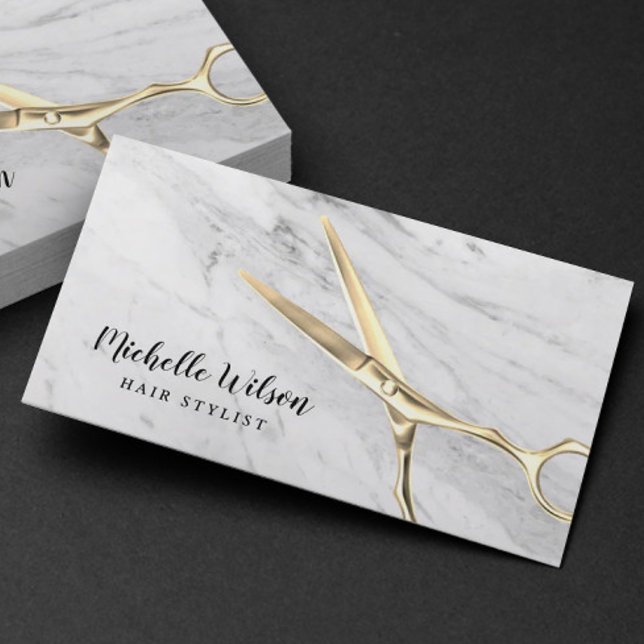 Hair Stylist Beauty Salon Trendig White Marble Visitkort (Skapare uppladdad)