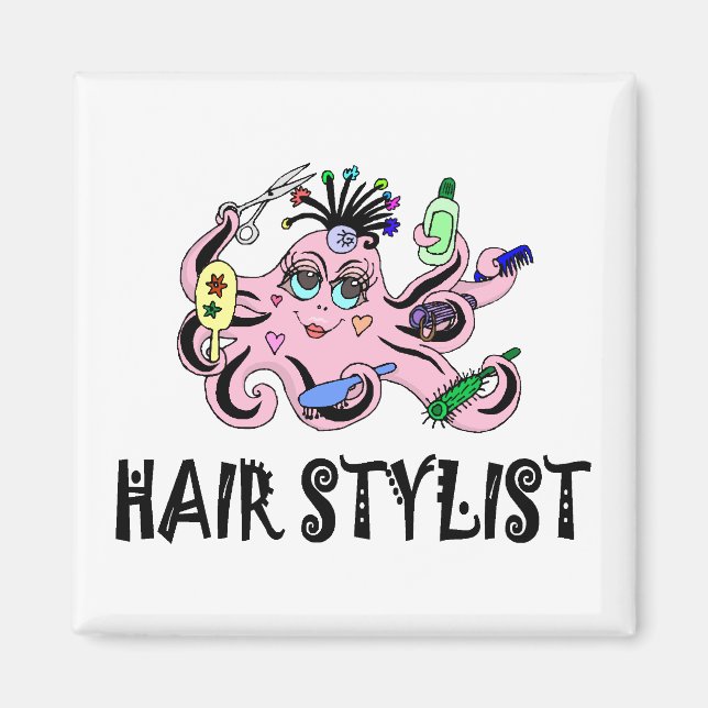 Hair Stylist Black and Rosa Octopus Magnet (Framsidan)