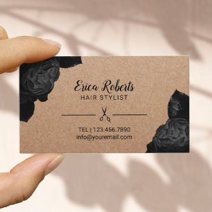 Hair Stylist Black Blommigt Rustic Kraft Möte Tidsbeställning Kort