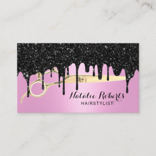 Hair Stylist Black Glitter Drips Rosa Beauty Salon Visitkort