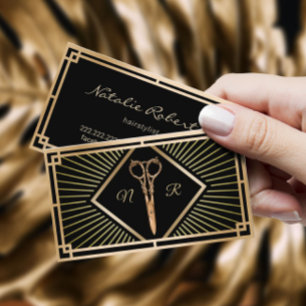 Hair Stylist Black & Guld Art Deco Beauty Salon Visitkort