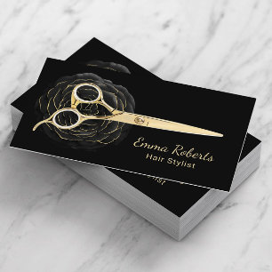 Hair Stylist Black & Guld Blommigt Beauty Salon Visitkort