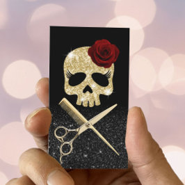 Hair Stylist Black & Guld Skull Beauty Salon Visitkort