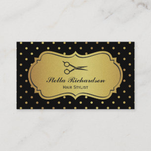 Hair Stylist - Black och Guld Glitter Polka dots Visitkort