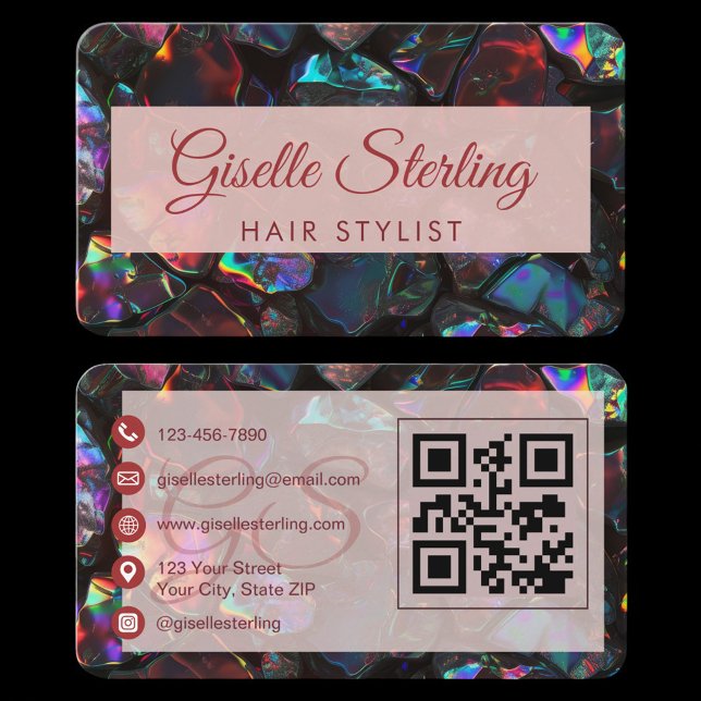 Hair Stylist Black Opal QR Code Visitkort (Skapare uppladdad)
