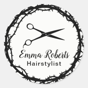 Hair Stylist Black Scissor Chic Thorn Framework Runt Klistermärke