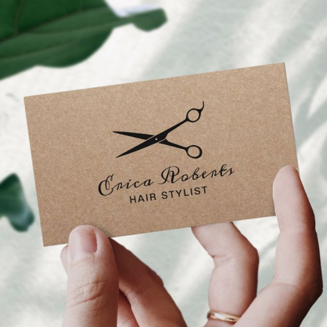 Hair Stylist Black Scissor Logotyp Rustic Kraft Visitkort (Skapare uppladdad)