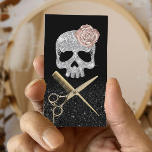Hair Stylist Black & Silver Skull Beauty Salon Visitkort