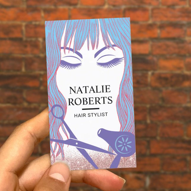 Hair Stylist Blue Hair Beauty Girl Hair Salon Visitkort (Skapare uppladdad)