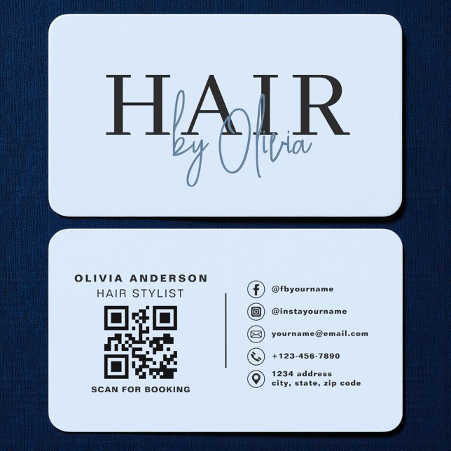 Hair Stylist Blue QR Code Visitkort (Skapare uppladdad)